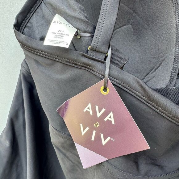 🎉5 for $45🎉 NWT Ava Viv Swim Top Swimsuit Women Size 24W Black - Picture 7 of 8